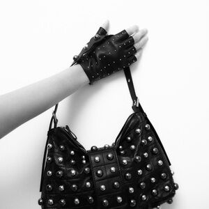 Zara Black Shoulder Bag with Silver Studs NWT faux leather * read description